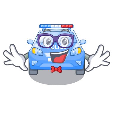 Geek polis arabasında şekil karakter vektör çizim