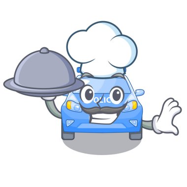 Şef gıda minyatür karikatür polis araba tablo vektör çizim ile