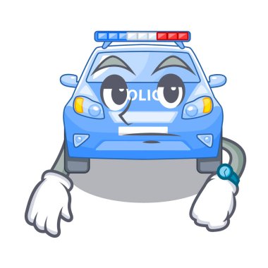 Araba polis ile maskot vektör çizim içinde izole bekliyor
