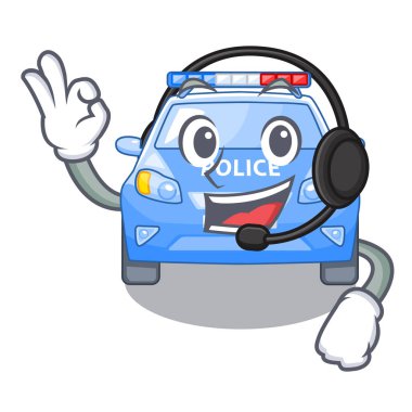 Maskot vektör çizim ile izole kulaklık araba polis ile