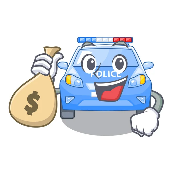 Money Bag Police Car Cartoon Roadside Vector Illustration — Stock Vector