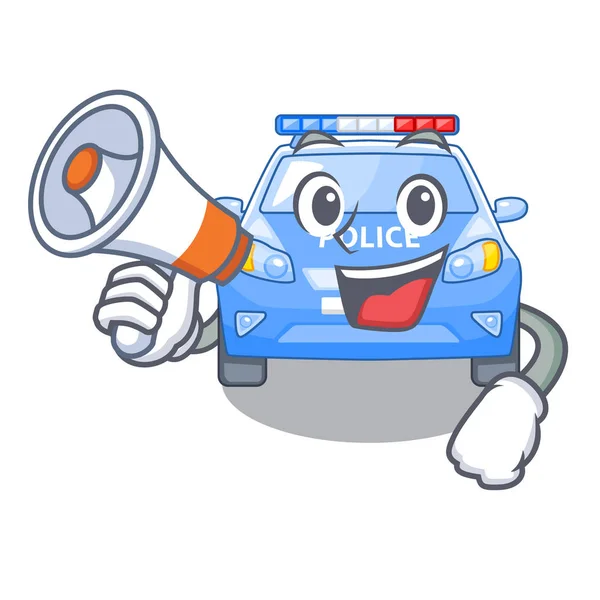 Megaphone Police Car Cartoon Roadside Vector Illustration — Stock Vector