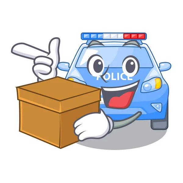 Box Police Car Shape Character Vector Illustration — Stock Vector