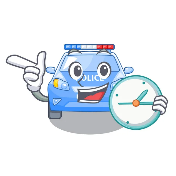 Clock Police Car Shape Character Vector Illustration — Stock Vector