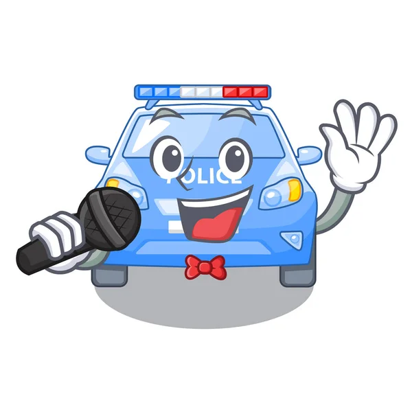 Singing Miniature Cartoon Police Car Table Vector Illustration — Stock Vector