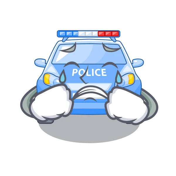 Crying Miniature Cartoon Police Car Table Vector Illustration — Stock Vector