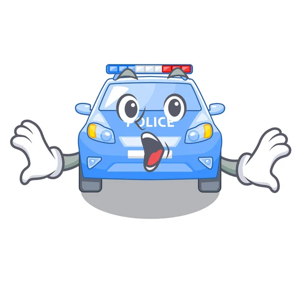 Surprised Miniature Cartoon Police Car Table Vector Illustration — Stock Vector