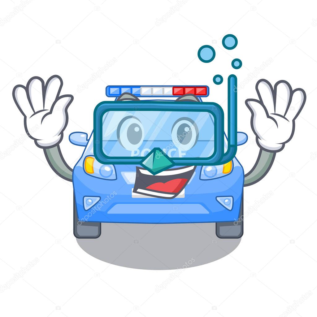 Diving police car in the shape character vector illustration