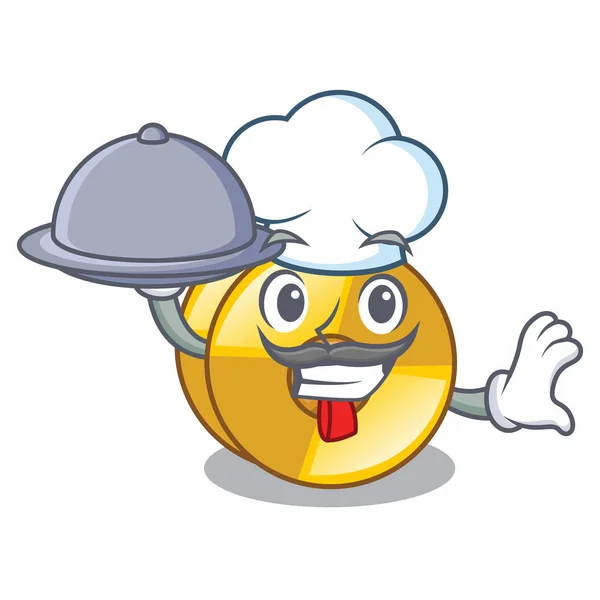 Chef con ciambelle di cibo sopra nel tamburo personaggio — Vettoriale Stock