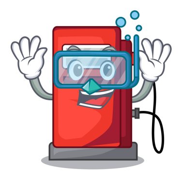 Maskot izole dalış gosoline pompa