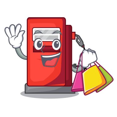Maskot izole alışveriş gosoline pompa