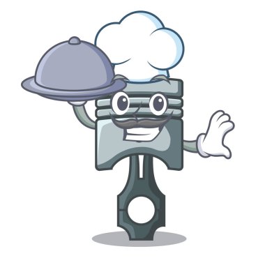 Şef izole karikatür şeklinde gıda piston ile