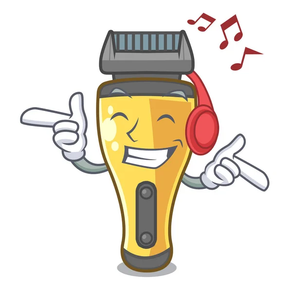 Listening music electric shaver isolated with in mascot — Stock Vector