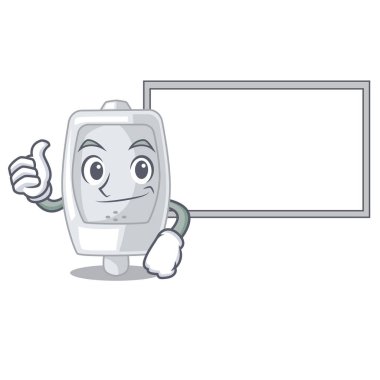 Başparmak yukarıya ile maskotu izole kurulu pisuar ile