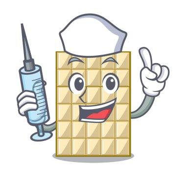 Hemşire beyaz bir çizgi film tabağa çikolata