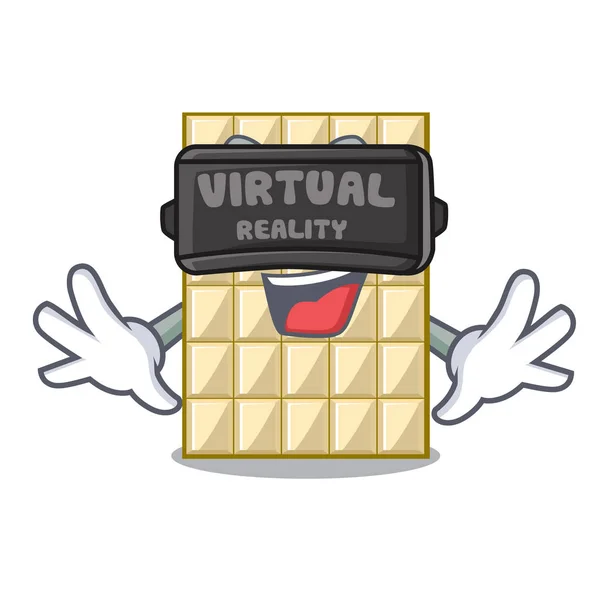 Realidade virtual chocolate branco na mesa de madeira mascote — Vetor de Stock