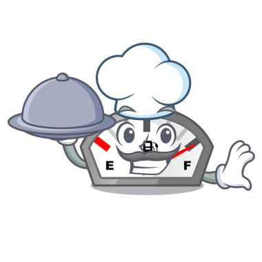 Şef gıda karikatür benzin göstergesi ile motosiklet için sopa