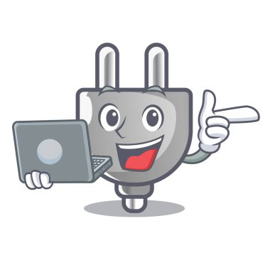 Dizüstü güç ile tak karikatür duvar sıkışmış.