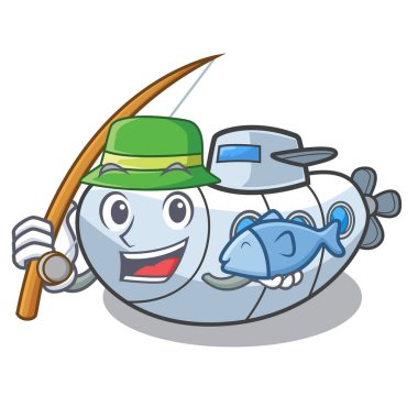 Balık tutma denizaltı ile izole karikatür