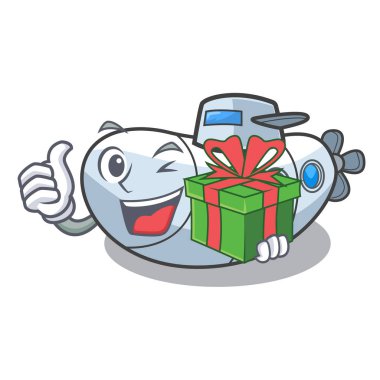 Karikatür ile hediye denizaltı ile izole