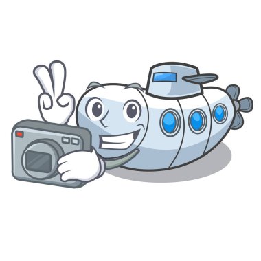 Fotoğrafçı denizaltı ile izole karikatür