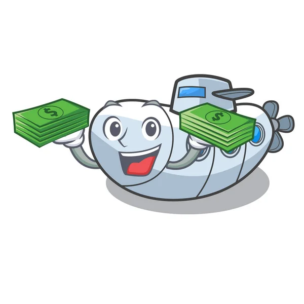 Met geld tas onderzeeër geïsoleerd met in de cartoon — Stockvector