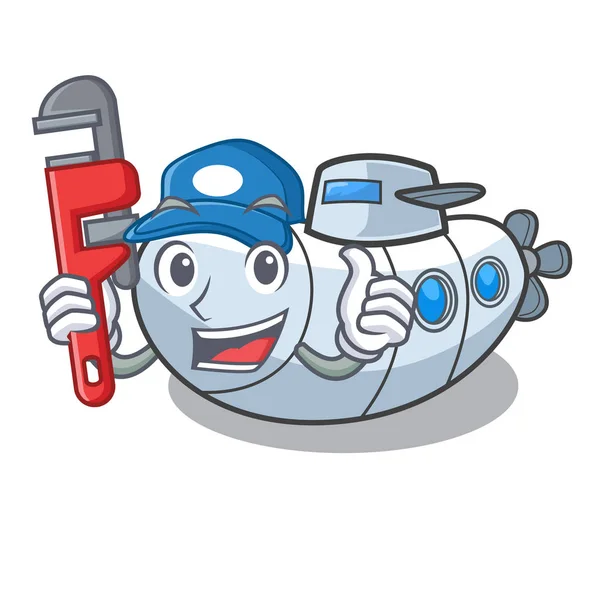 Plumber diving submarine in the mascot sea — Stock Vector