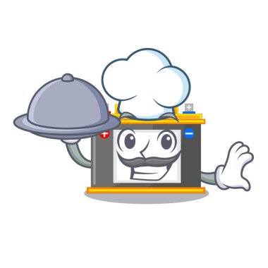 Şef gıda accomulator karikatür ile duvara yapışır