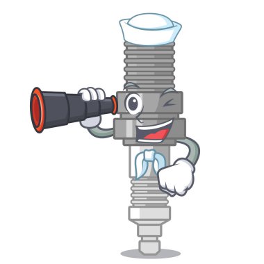 Denizci dürbün maskot ile izole buji ile