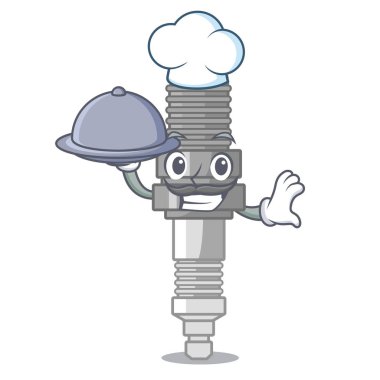 Şef ile gıda buji maskotu ile izole