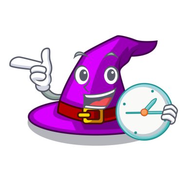 Şapka karakteri dolaba ile ile saat