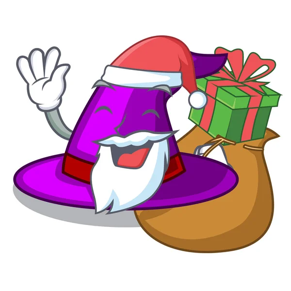 Santa con regalo sombreros de brujas en forma de dibujos animados hermosos — Vector de stock