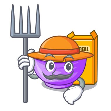 Çiftçi bir karikatür kase mısır gevreği kutusunda