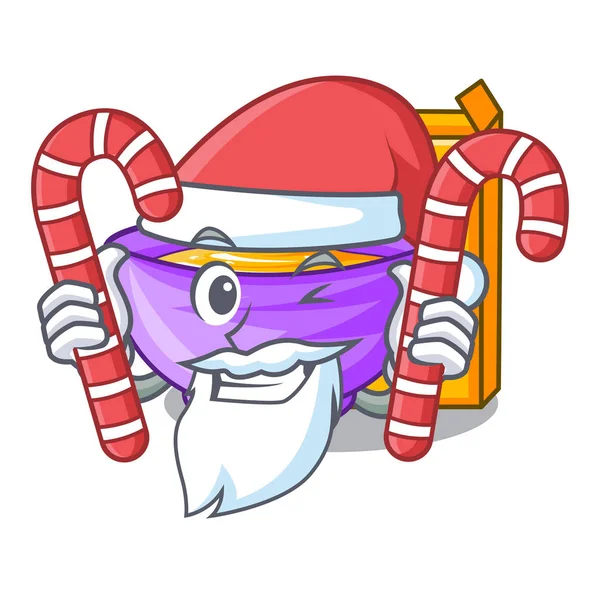 Santa con caja de cereales de caramelo aislado con los dibujos animados — Vector de stock