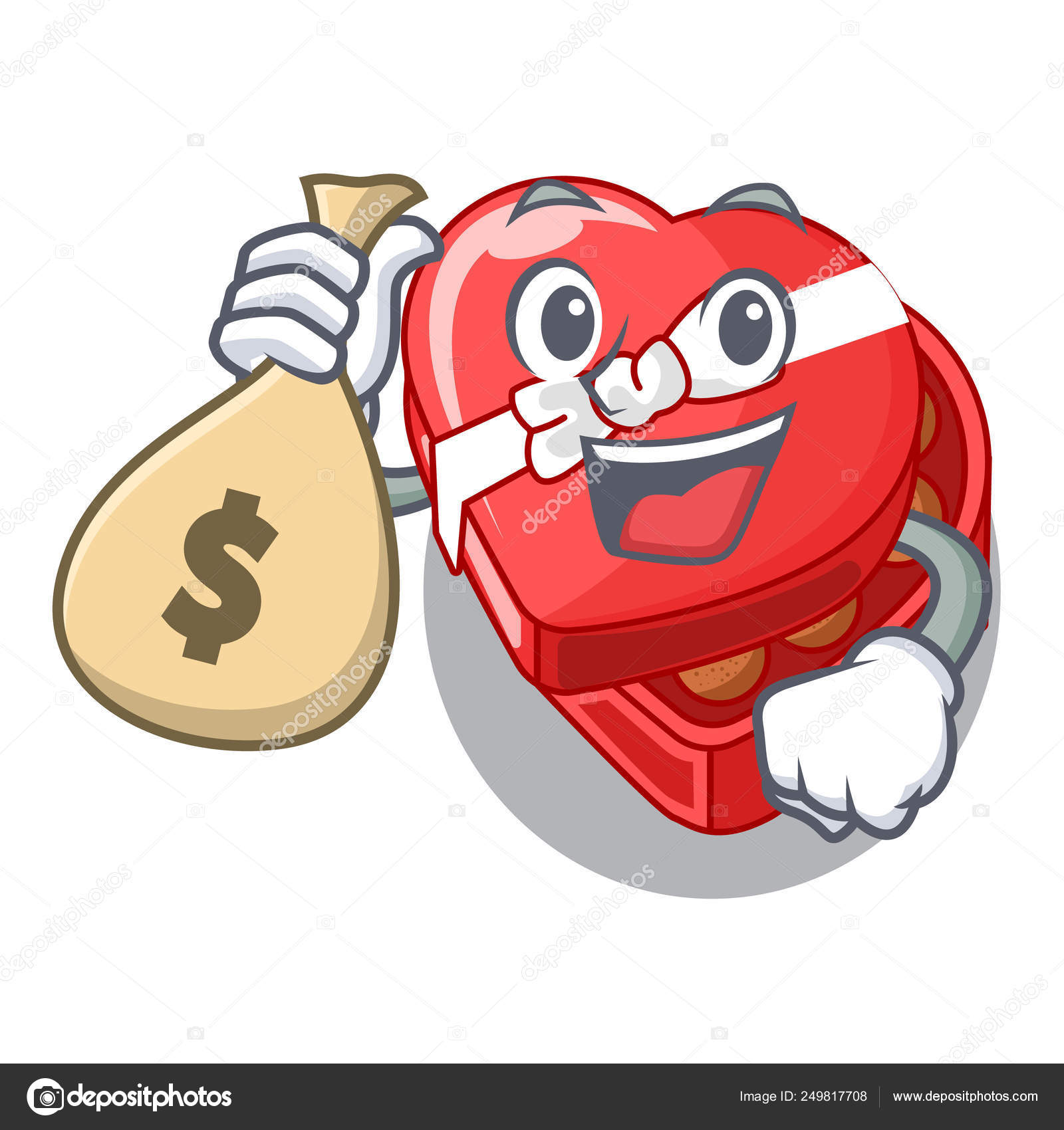 With Money Bag Chocolate Box Heart Above Cartoon Table Stock