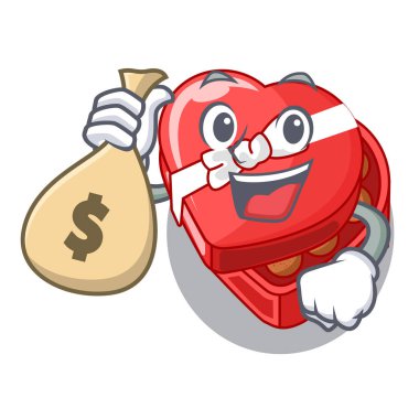Para çanta çikolata kutusu kalp ile karikatür tablosunun üst kısmındaki