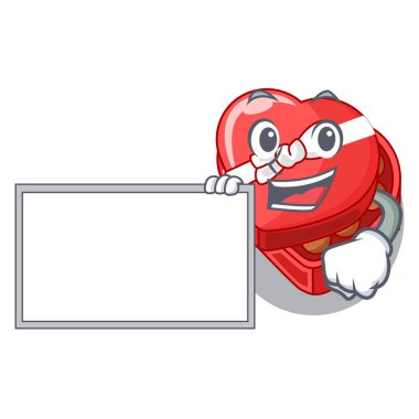Çikolata kutusu kalple karikatür tablonun üst kurulu