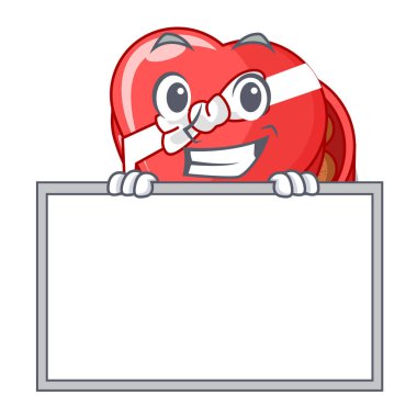 Çizgi film tablonun üst kurulu çikolata kutusu kalpli sırıtarak