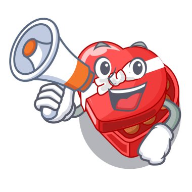 Megafon çikolata kutusu kalp ile karikatür tablosunun üst kısmındaki