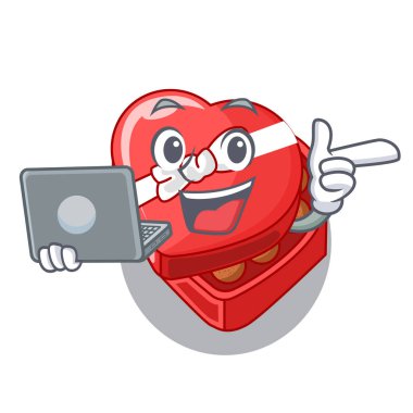 Dizüstü çikolata kutusu kalp ile karikatür tablosunun üst kısmındaki