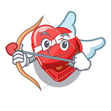 Aşk tanrısı çikolata kutusu kalp karikatür tablosunun üst kısmındaki