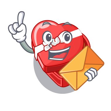 Zarfın choclate kalp kutu ile şekil maskot