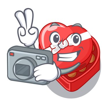 Fotoğrafçı chovolate kalp kutu karakterleri ile izole