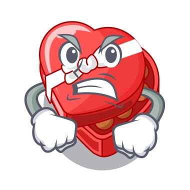 Kızgın chovolate kalp kutu karakterleri ile izole