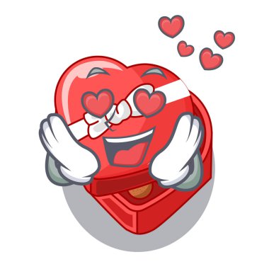 Aşk chovolate kalp kutu içinde karakterleri ile izole