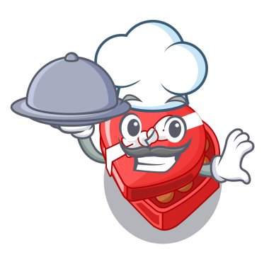 Şef ile gıda chovolate kalp kutu karakterleri ile izole