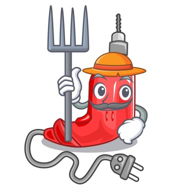 Çiftçi elektrikli matkap karikatür şeklinde