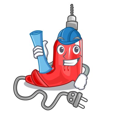 Karakter ahşap masa üstünde mimar elektrikli matkap