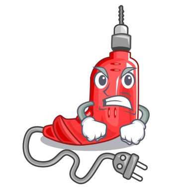 Kızgın elektrikli matkap maskotu ile izole