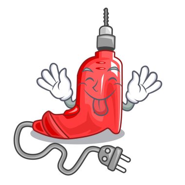 Çizgi film kutusunda elektrikli matkap dışarı dil